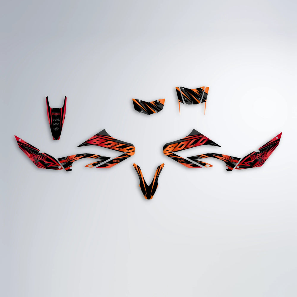 ANXIETY Yamaha WR 125X graphics kit parts layout in Red & Orange