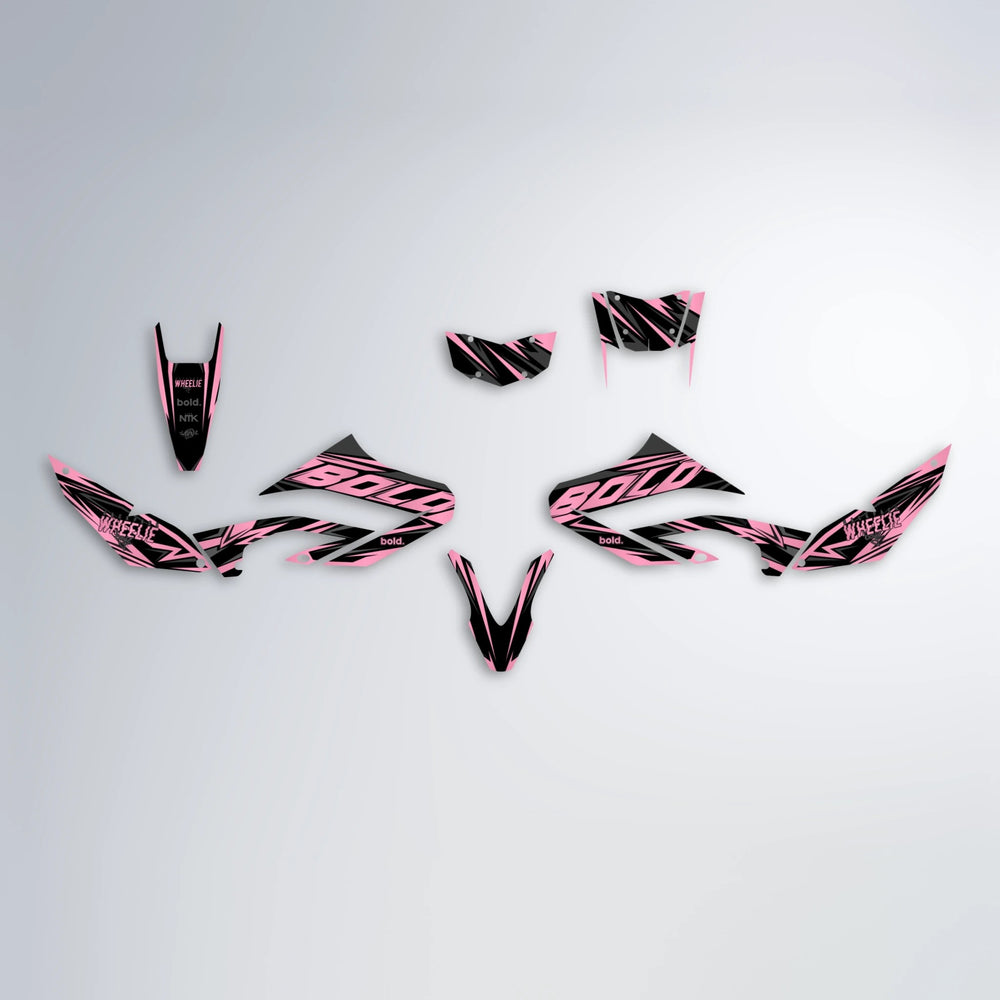 ANXIETY Yamaha WR 125X graphics kit parts layout in Sakura Pink