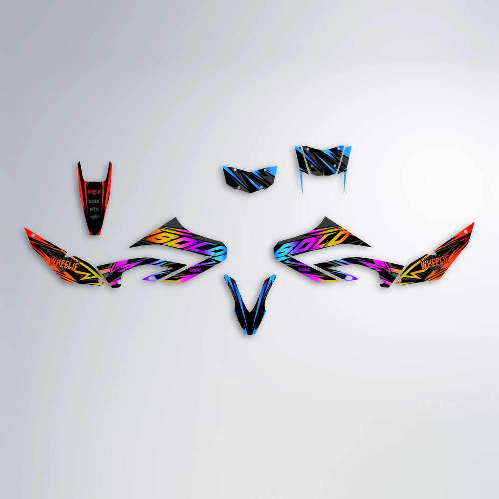 ANXIETY Yamaha WR 125X graphics kit parts layout in Sunset Fade