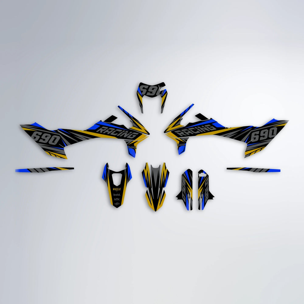AQUA KTM SMC 690 graphics kit parts layout in Blue