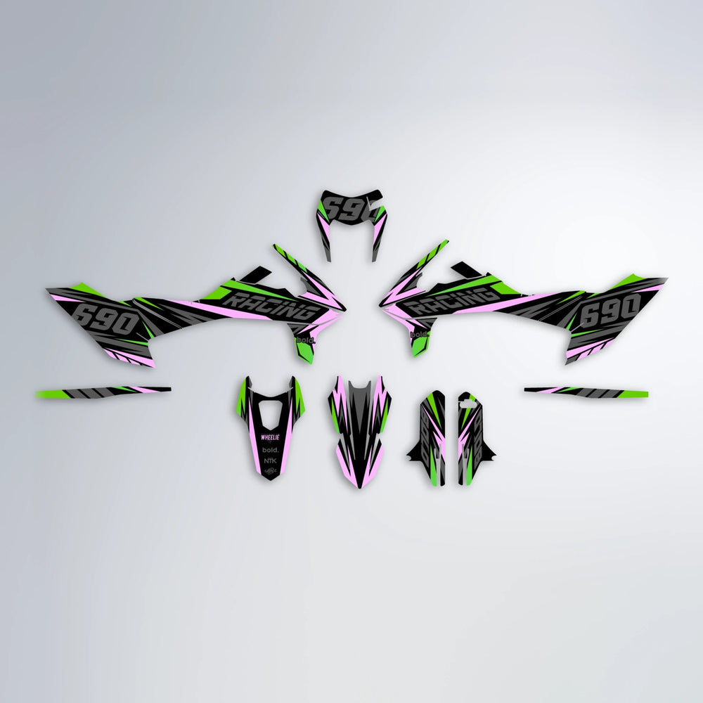 AQUA KTM SMC 690 graphics kit parts layout in Green