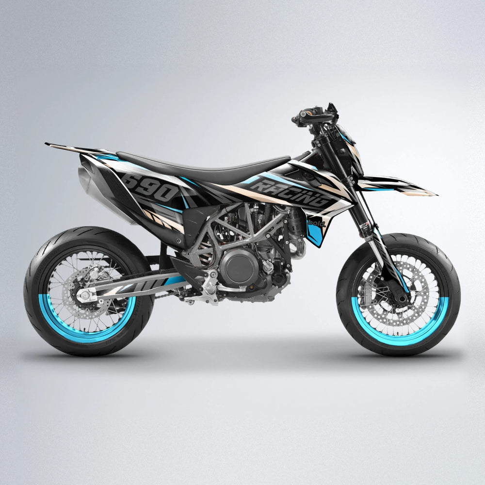 AQUA KTM SMC 690 supermoto graphics kit in Light Blue & White