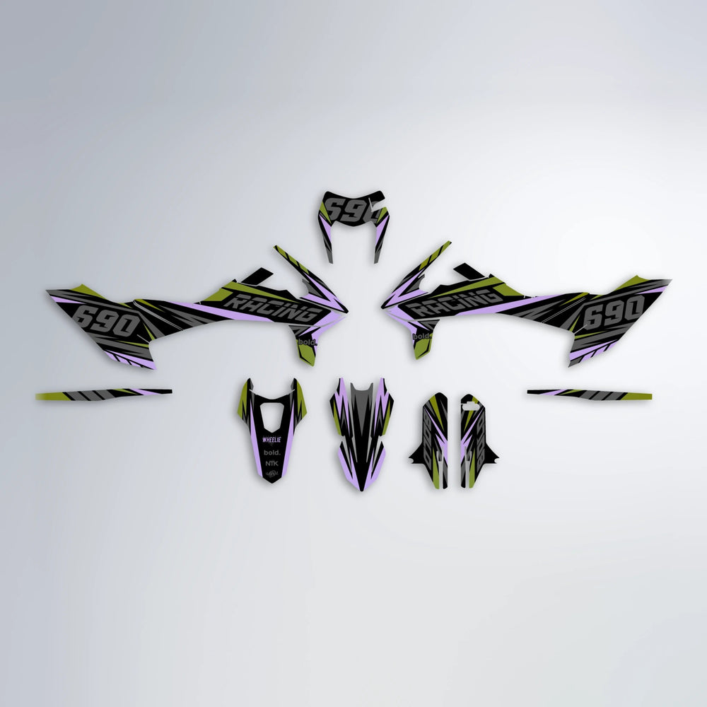 AQUA KTM SMC 690 graphics kit parts layout in Olive