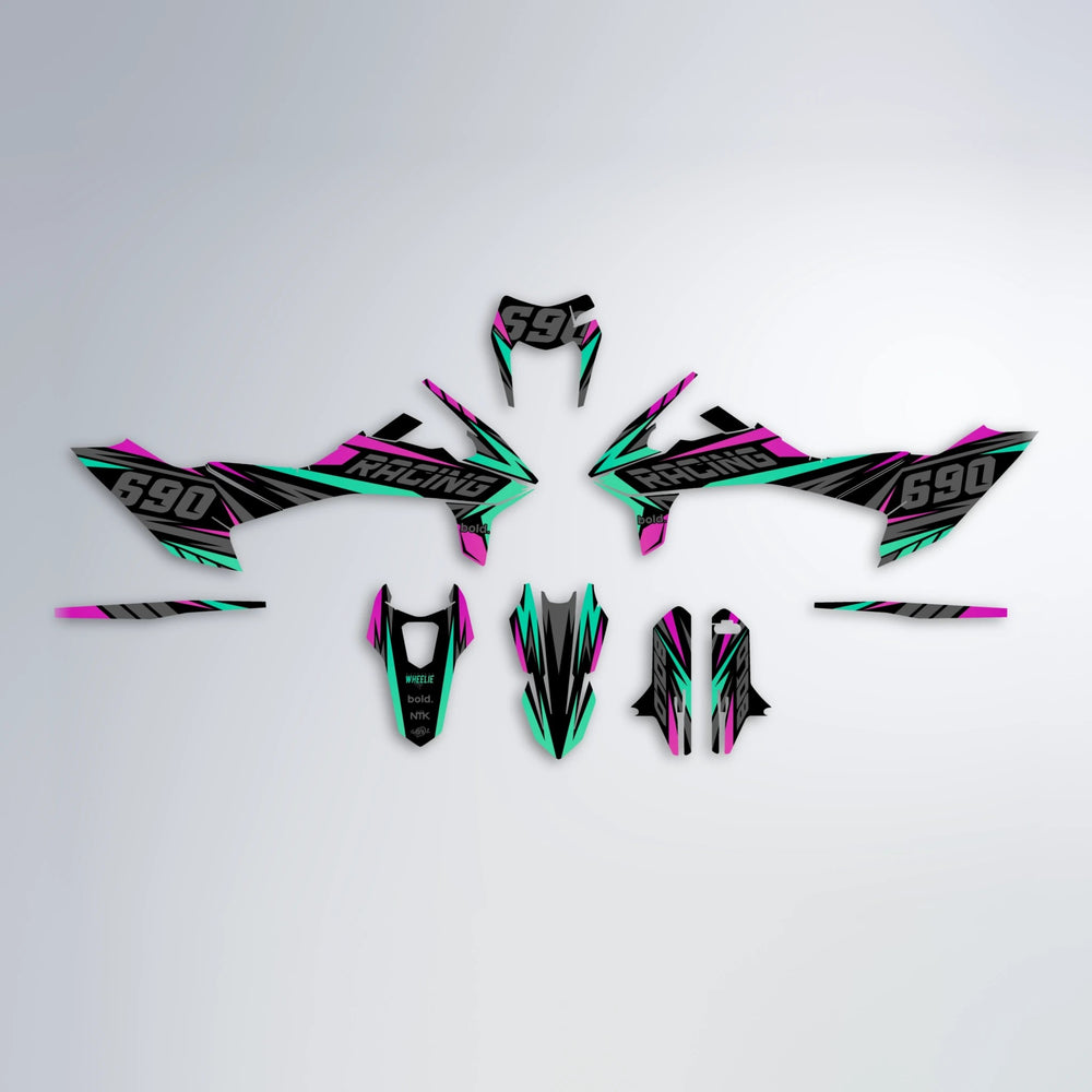 AQUA KTM SMC 690 graphics kit parts layout in Pink