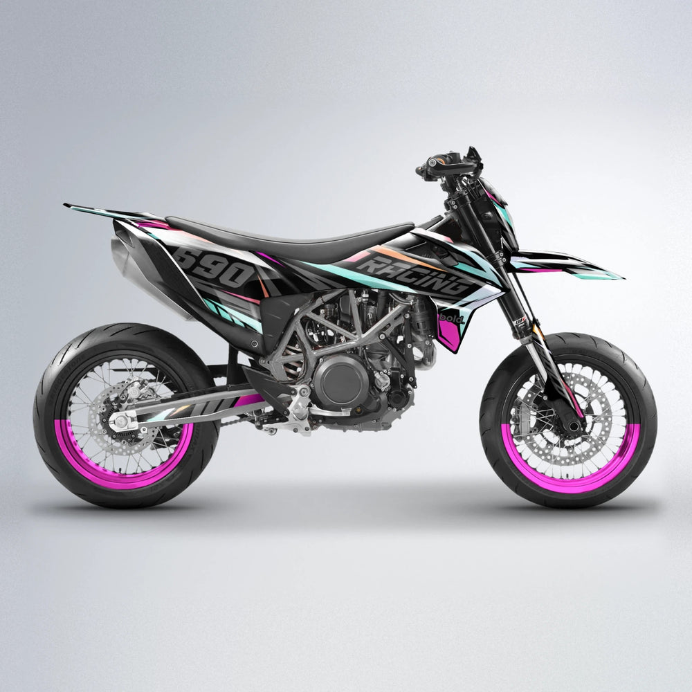 AQUA KTM SMC 690 supermoto graphics kit in Pink & Yellow