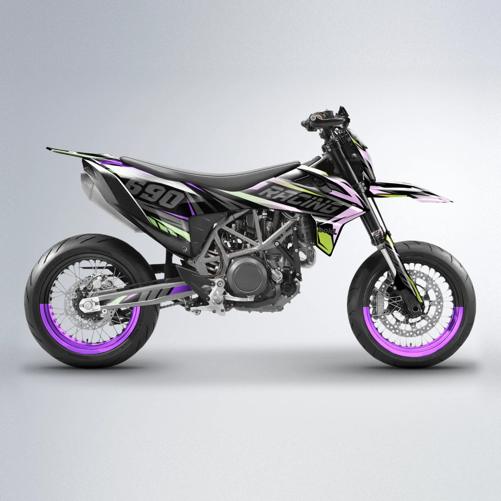 AQUA KTM SMC 690 supermoto graphics kit in Purple & Yellow