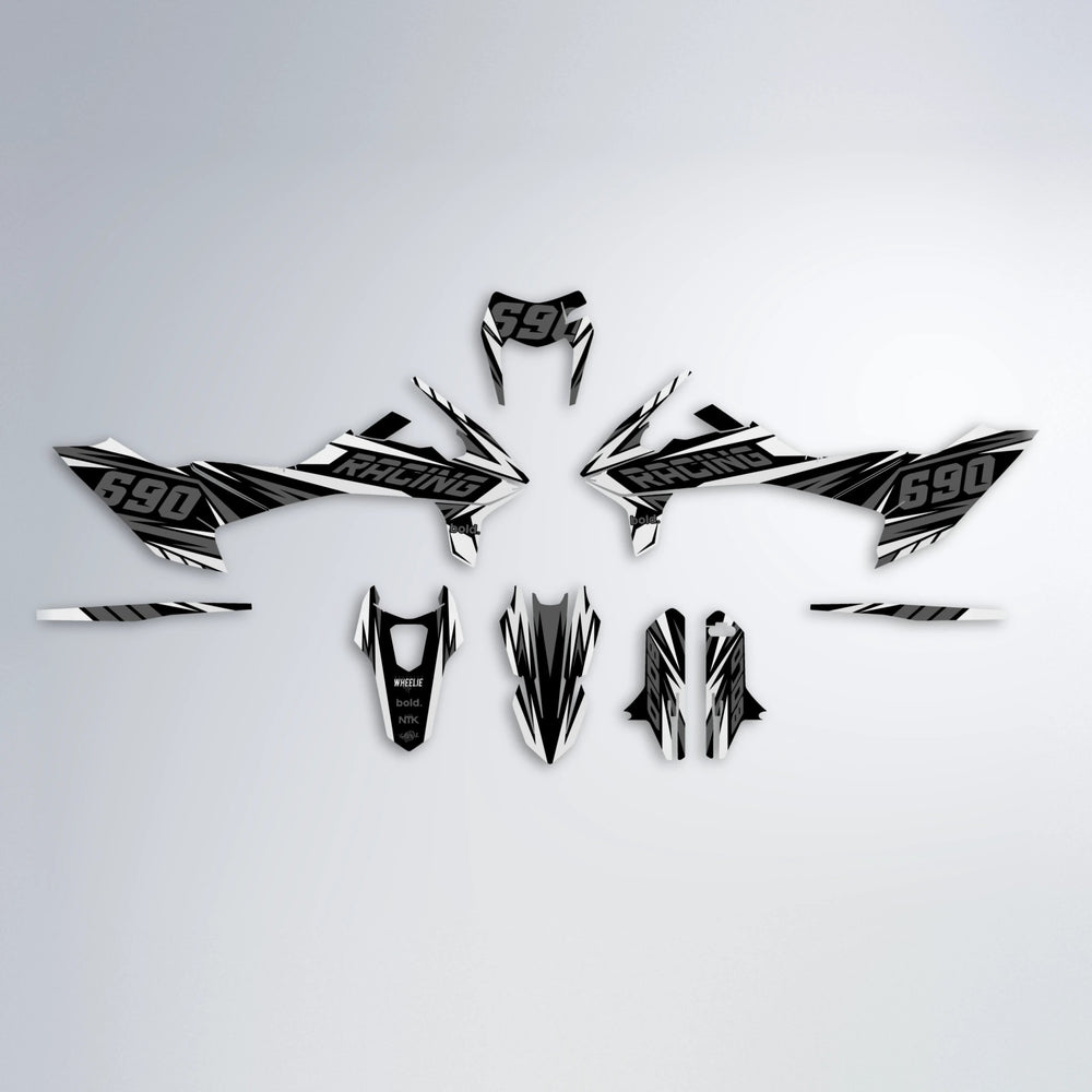 AQUA KTM SMC 690 graphics kit parts layout in White