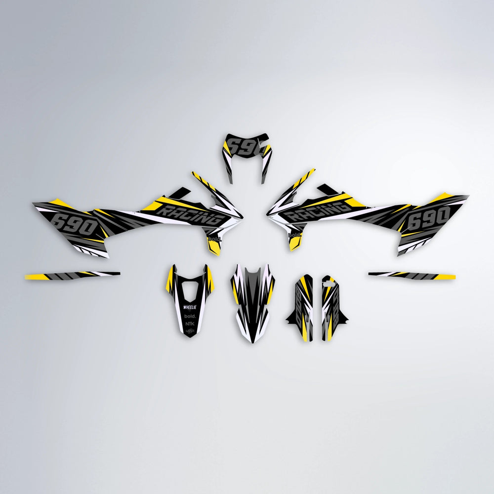 AQUA KTM SMC 690 graphics kit parts layout in Yellow
