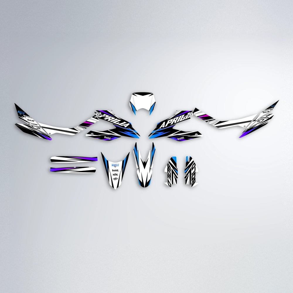 ARCTIC Aprilia SX 125 graphics kit parts layout in Blue Purple Fade