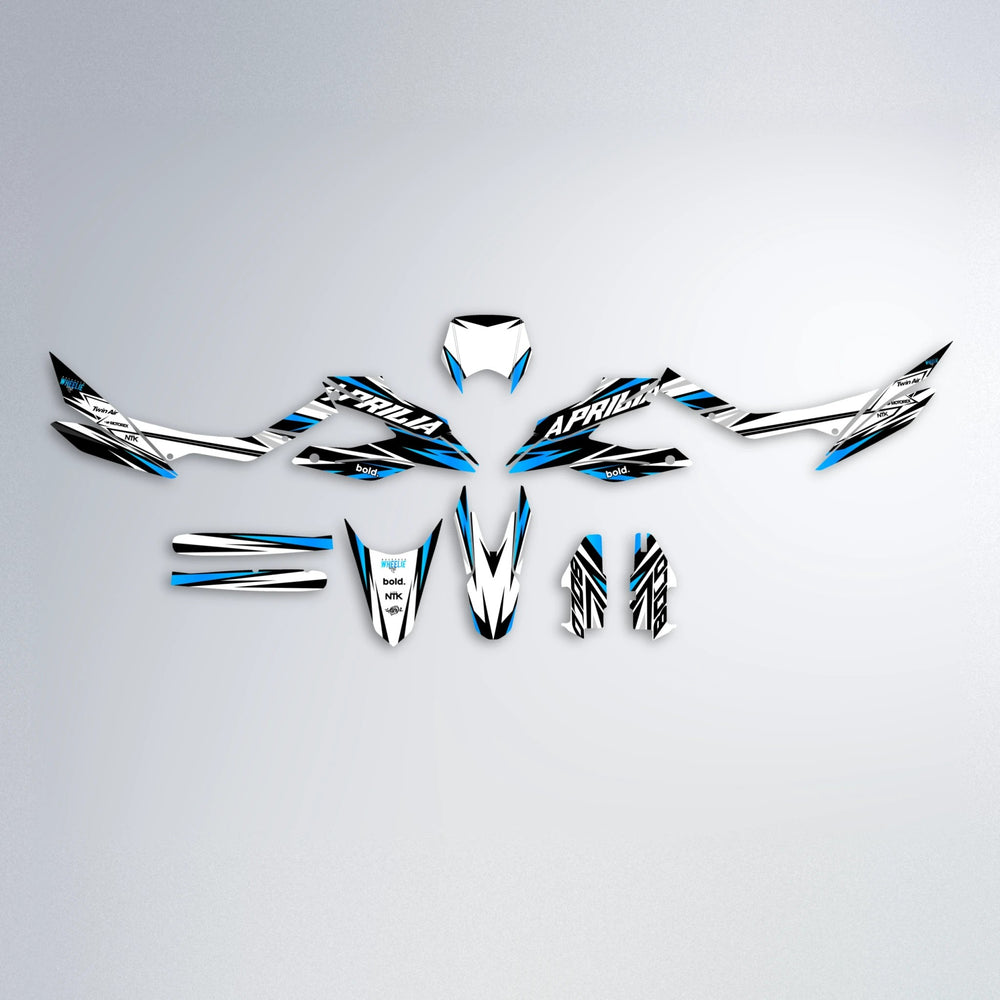 ARCTIC Aprilia SX 125 graphics kit parts layout in Light Blue