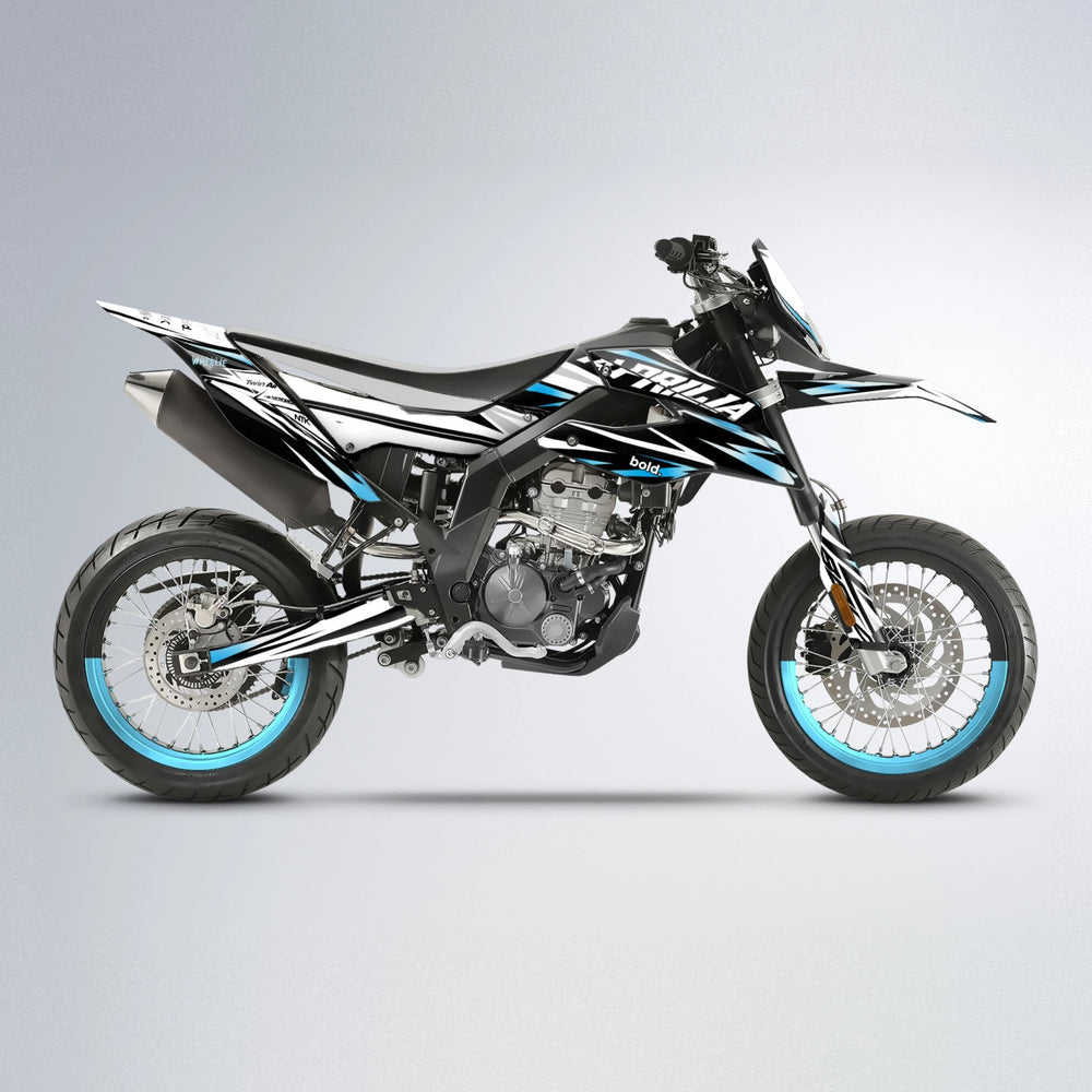 ARCTIC Aprilia SX 125 supermoto graphics kit in Light Blue & White