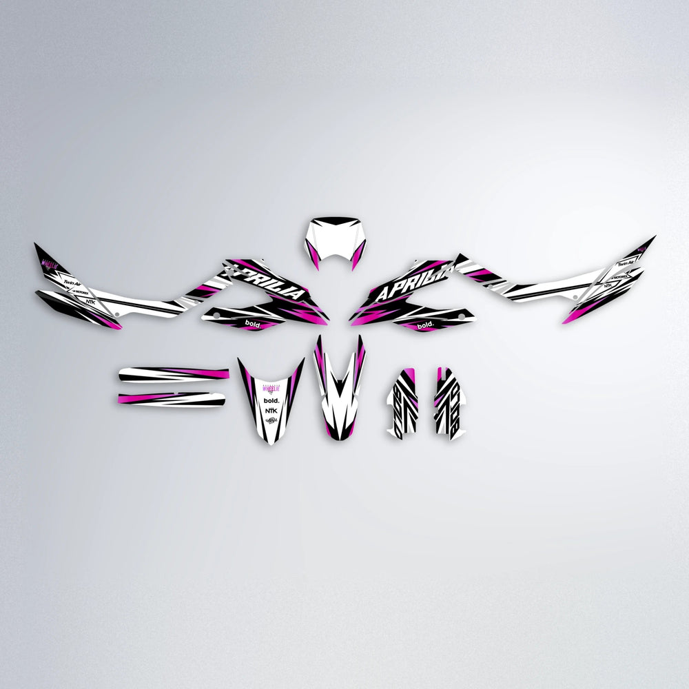 ARCTIC Aprilia SX 125 graphics kit parts layout in Pink