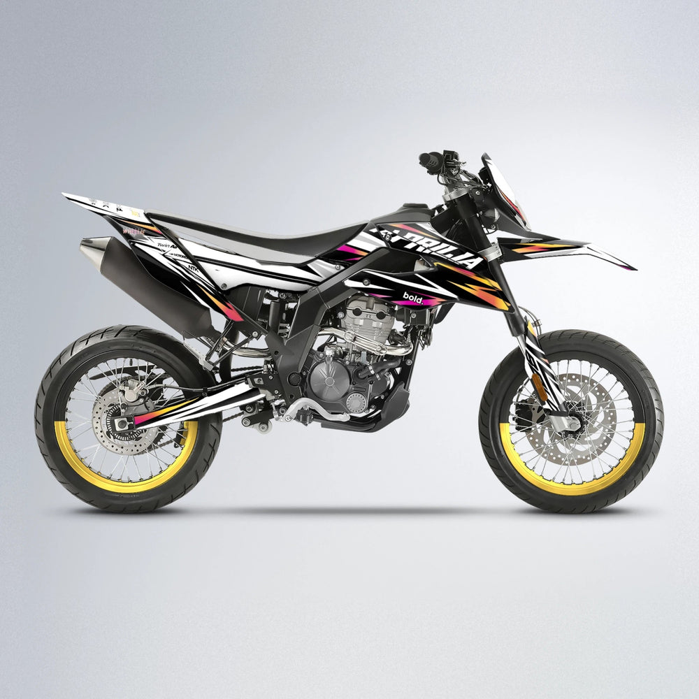 ARCTIC Aprilia SX 125 supermoto graphics kit in Pink & Yellow