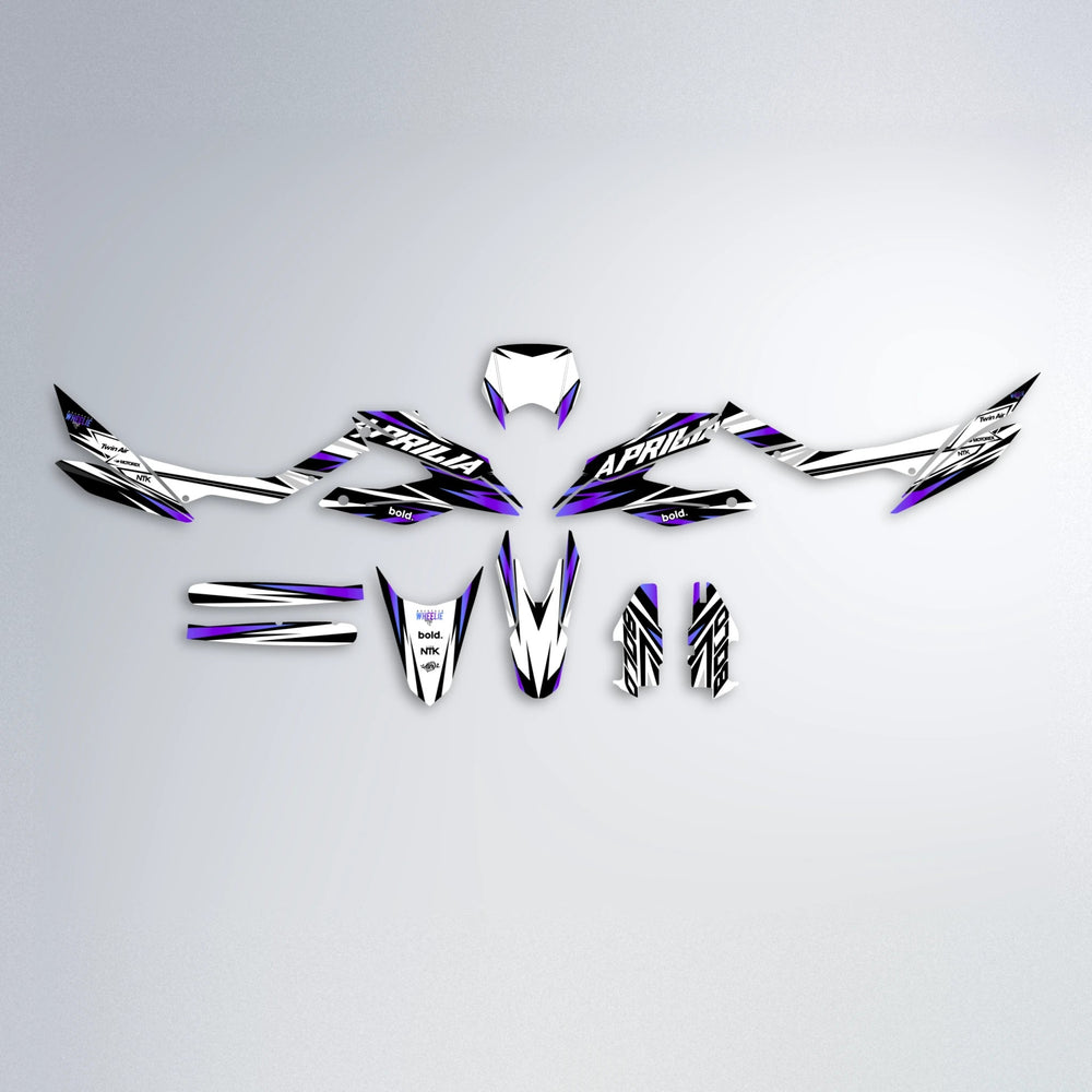 ARCTIC Aprilia SX 125 graphics kit parts layout in Purple