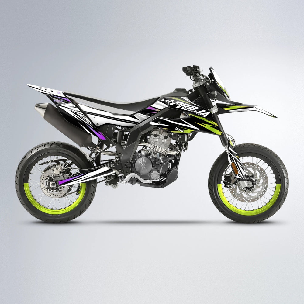 ARCTIC Aprilia SX 125 supermoto graphics kit in Purple & Yellow