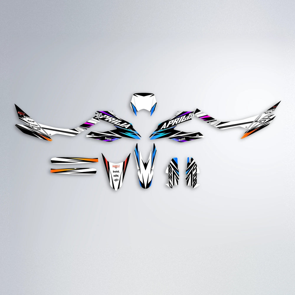 ARCTIC Aprilia SX 125 graphics kit parts layout in Sunset Fade