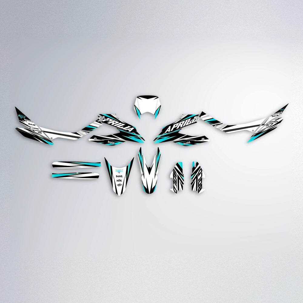 ARCTIC Aprilia SX 125 graphics kit parts layout in Teal