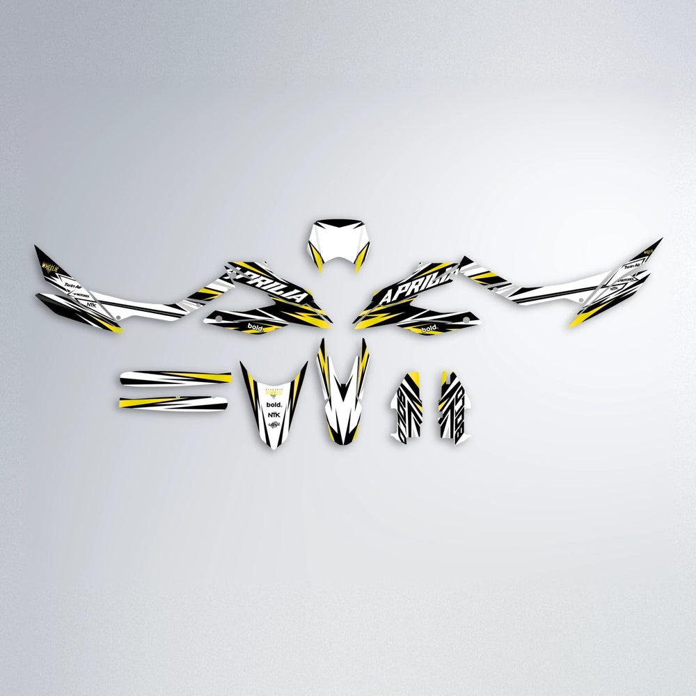 ARCTIC Aprilia SX 125 graphics kit parts layout in Yellow