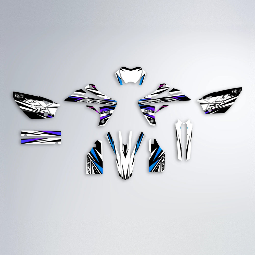 ARCTIC Rieju MRT graphics kit parts layout in Blue Purple Fade