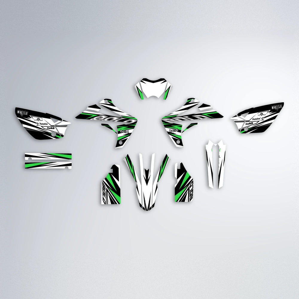 ARCTIC Rieju MRT graphics kit parts layout in Green