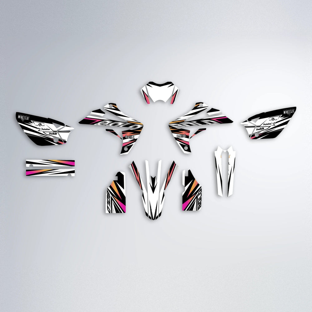ARCTIC Rieju MRT graphics kit parts layout in Pink & Yellow