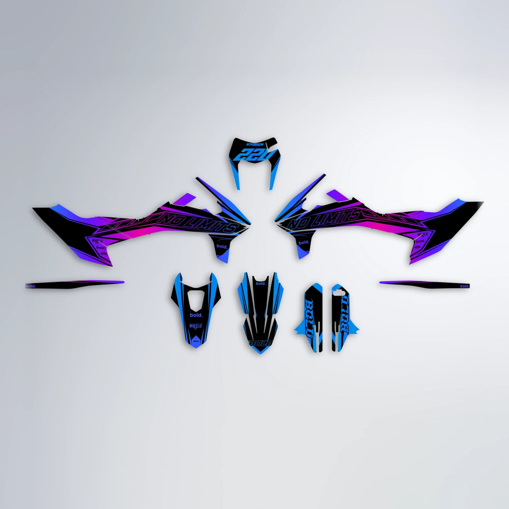 ARTTU STENBERG KTM SMC 690 graphics kit parts layout in Blue Purple Fade