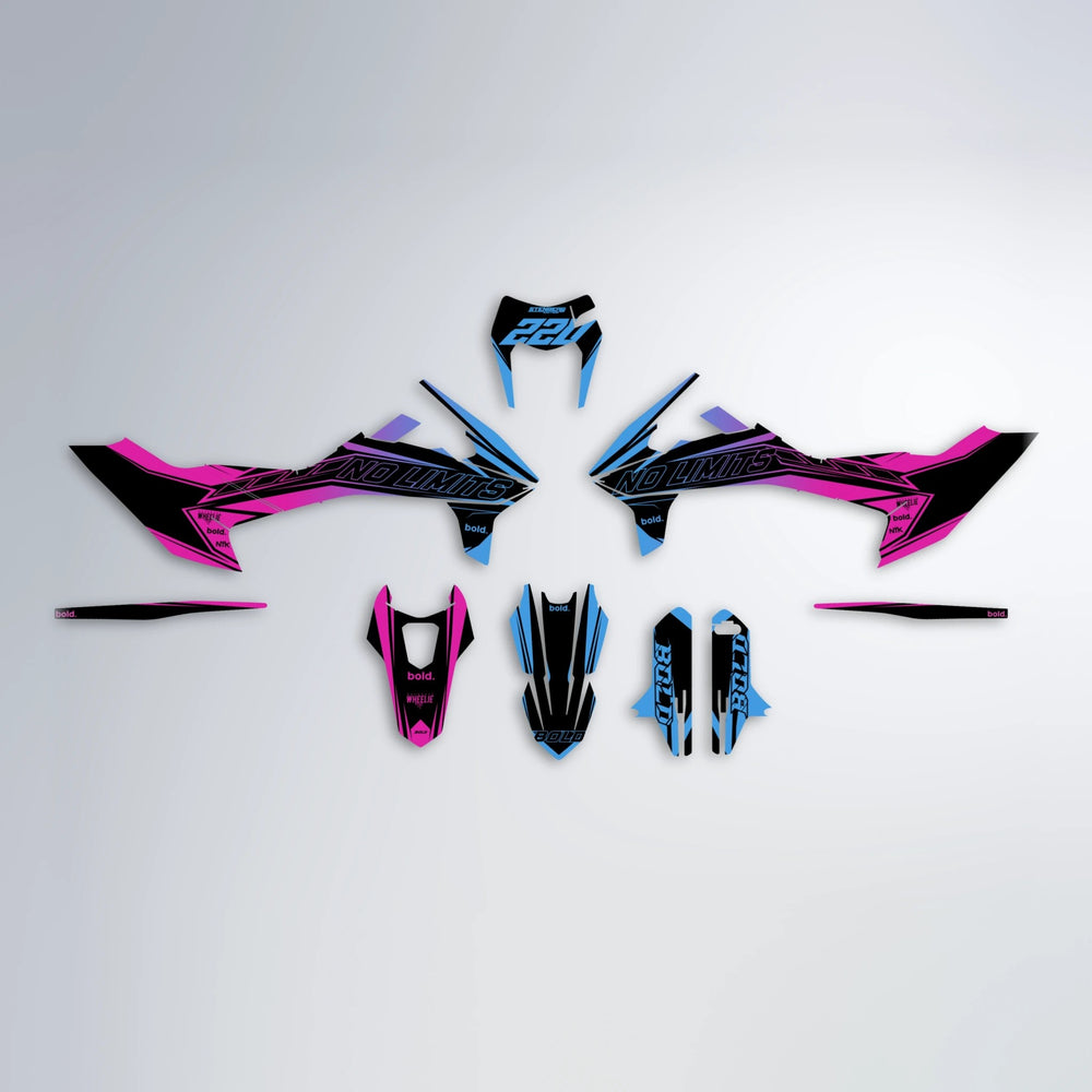 ARTTU STENBERG KTM SMC 690 graphics kit parts layout in Pink & Light Blue