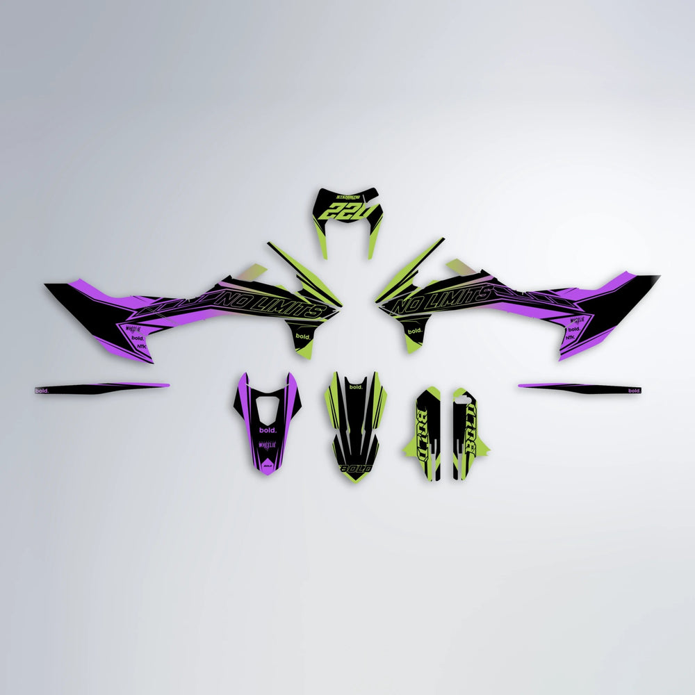 ARTTU STENBERG KTM SMC 690 graphics kit parts layout in Purple & Yellow