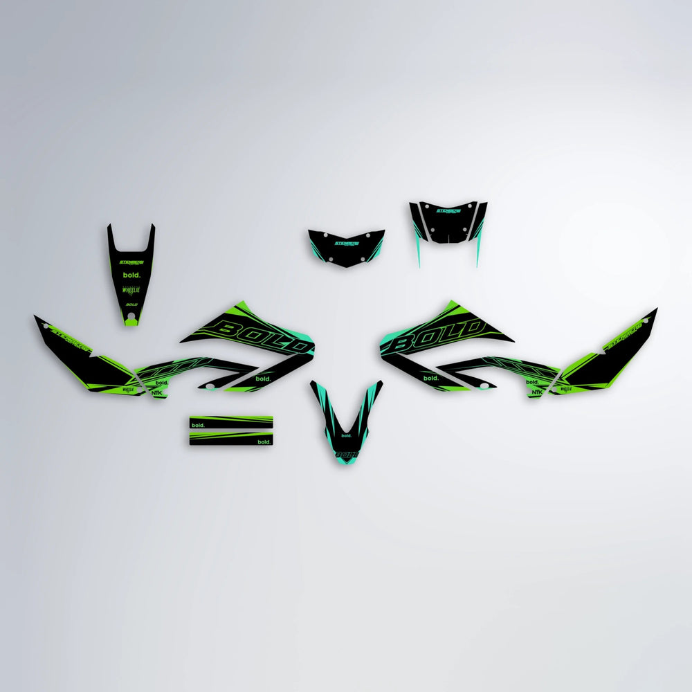 ARTTU STENBERG Yamaha WR 125X graphics kit parts layout in Cyan & Green