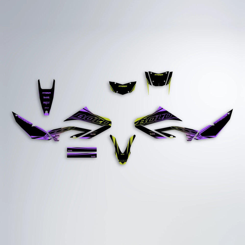 ARTTU STENBERG Yamaha WR 125X graphics kit parts layout in Purple & Yellow
