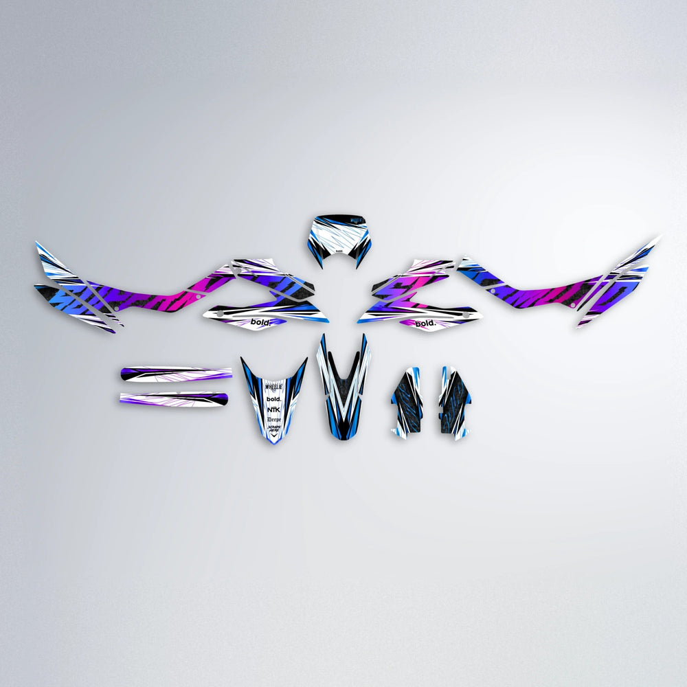 BENJIS Aprilia SX 125 graphics kit parts layout in Blue Purple Fade