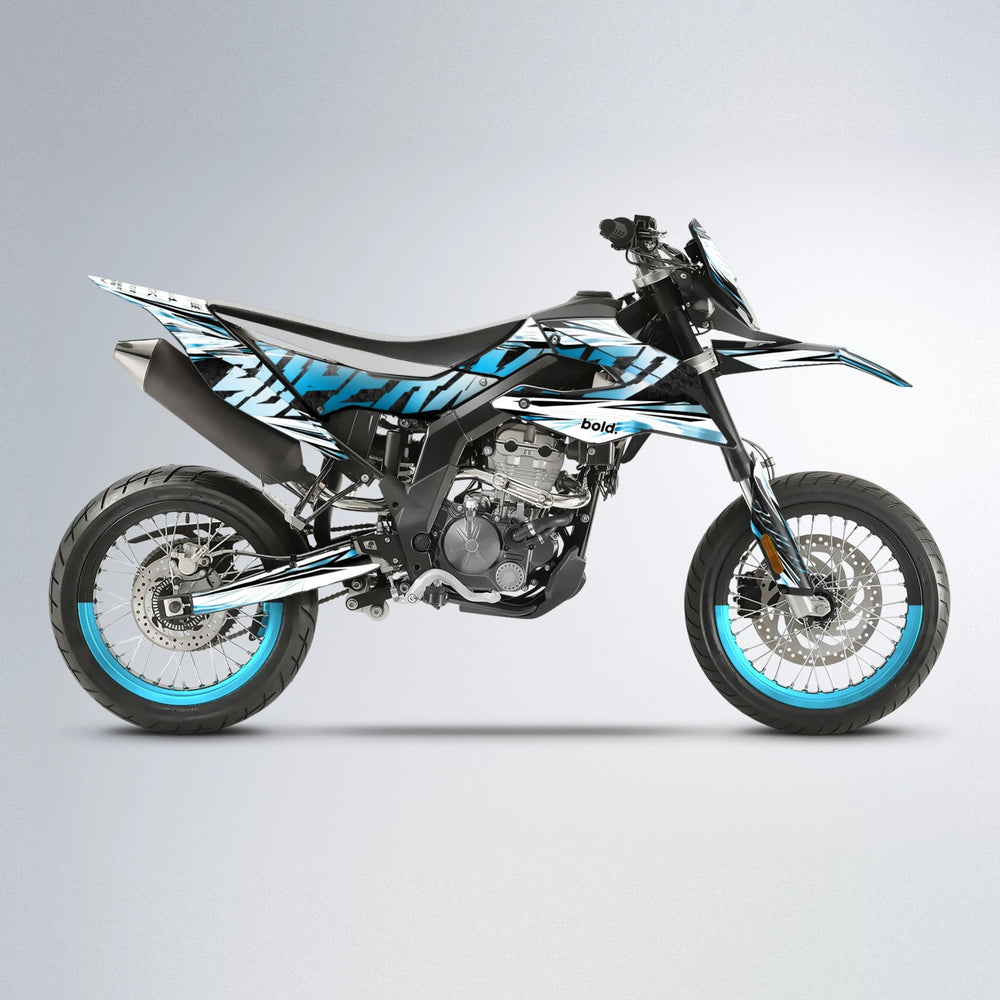 BENJIS Aprilia SX 125 supermoto graphics kit in Light Blue & White