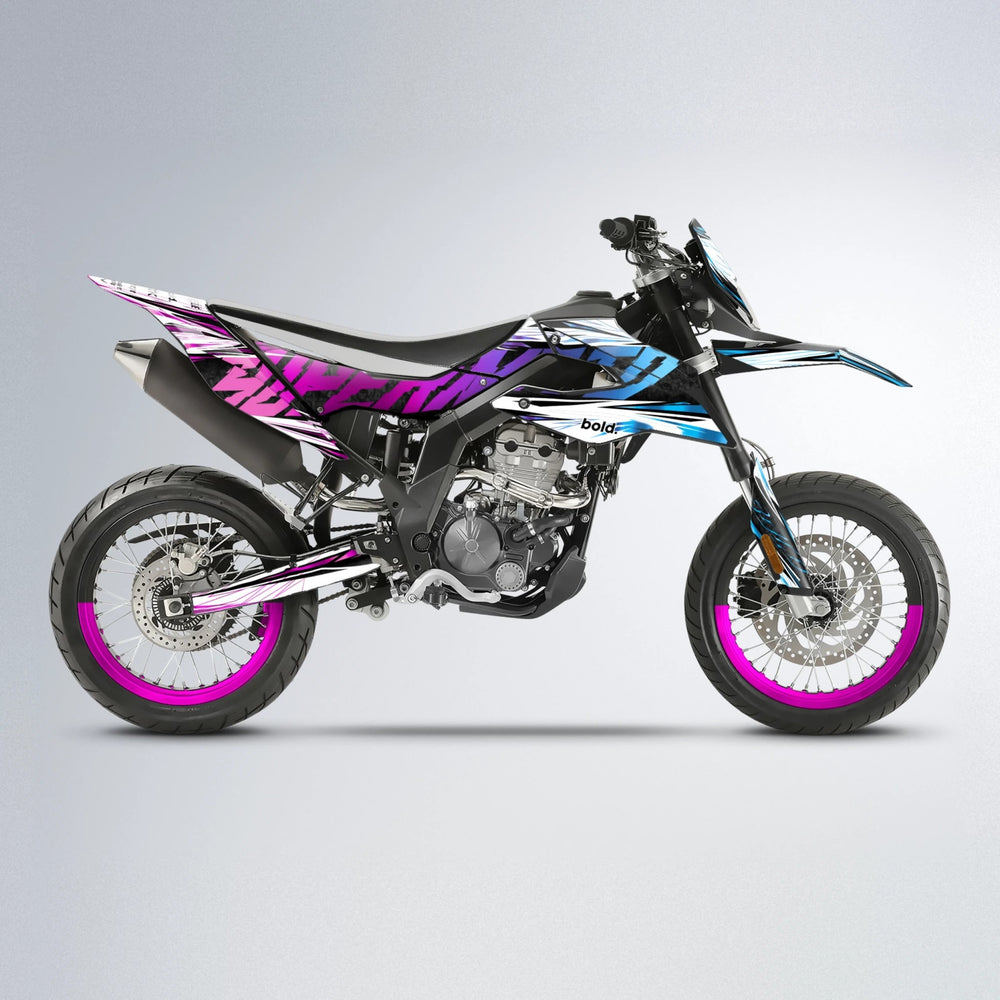 BENJIS Aprilia SX 125 supermoto graphics kit in Pink & Light Blue