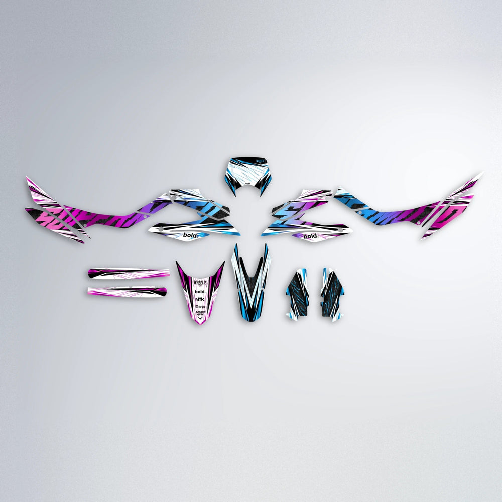 BENJIS Aprilia SX 125 graphics kit parts layout in Pink & Light Blue