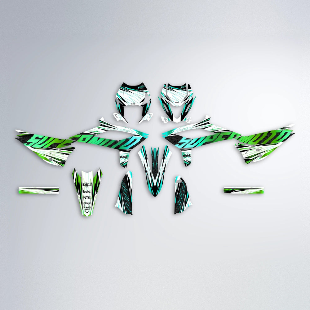 BENJIS Beta graphics kit parts layout in Cyan & Green
