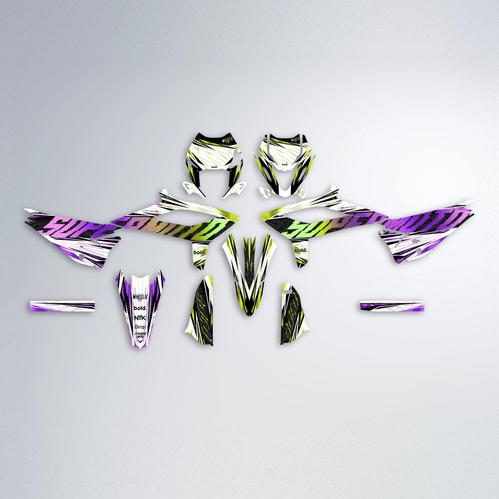 BENJIS Beta graphics kit parts layout in Purple & Yellow