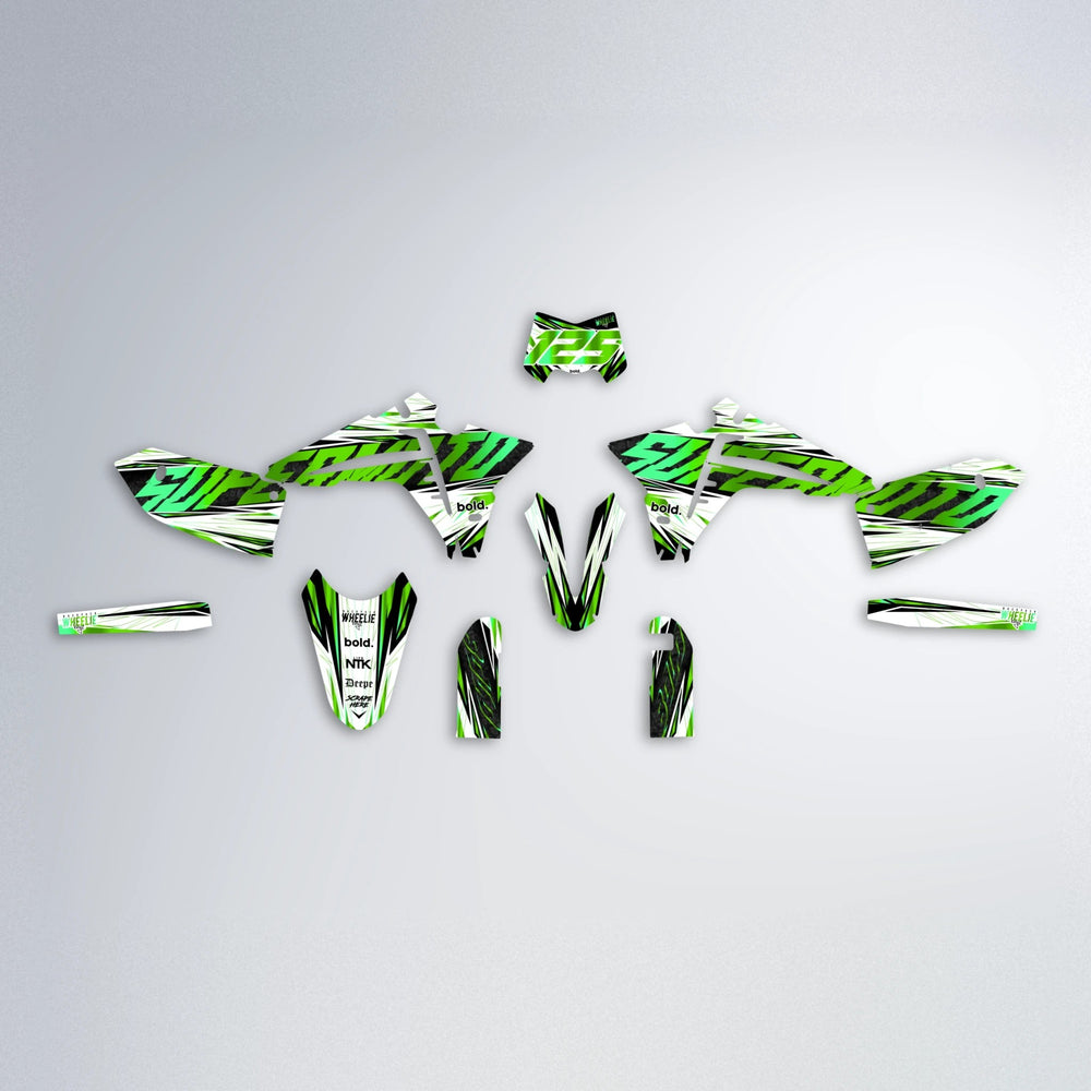 BENJIS Fantic graphics kit parts layout in Green