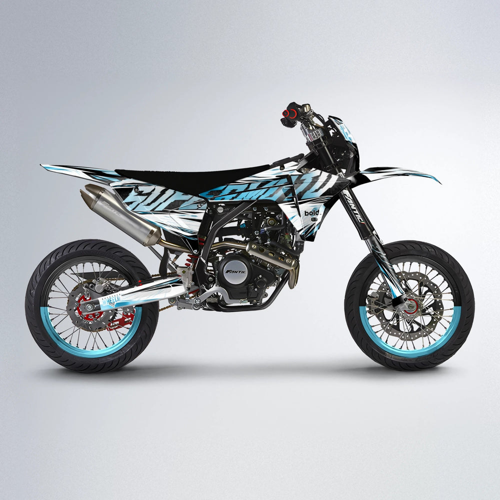 BENJIS Fantic supermoto graphics kit in Light Blue & White