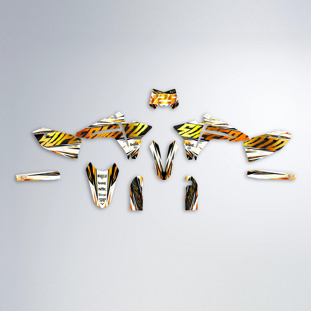 BENJIS Fantic graphics kit parts layout in Orange & Yellow