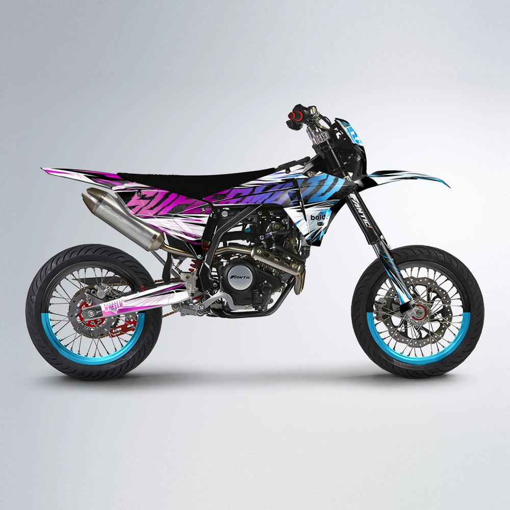 BENJIS Fantic supermoto graphics kit in Pink & Light Blue