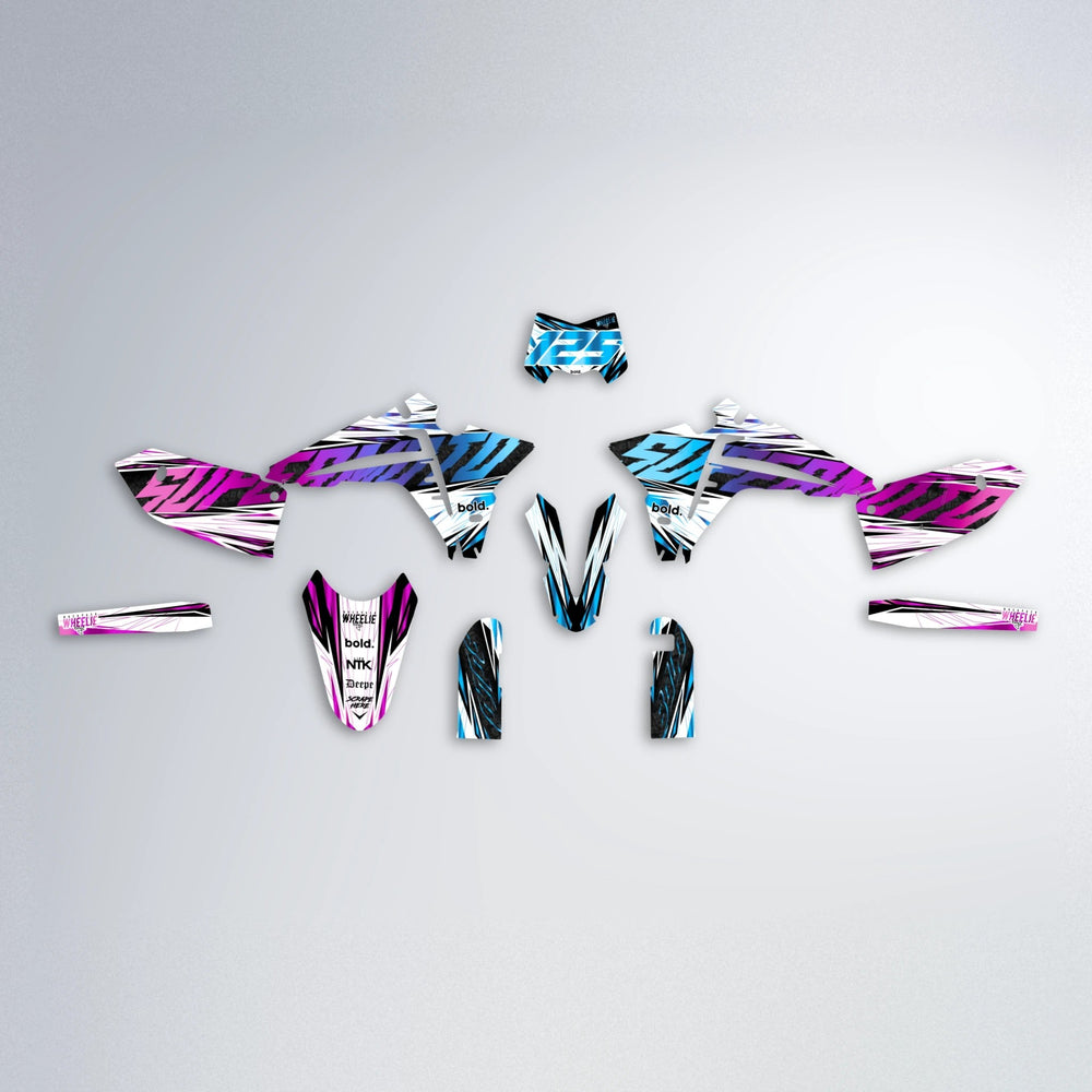 BENJIS Fantic graphics kit parts layout in Pink & Light Blue
