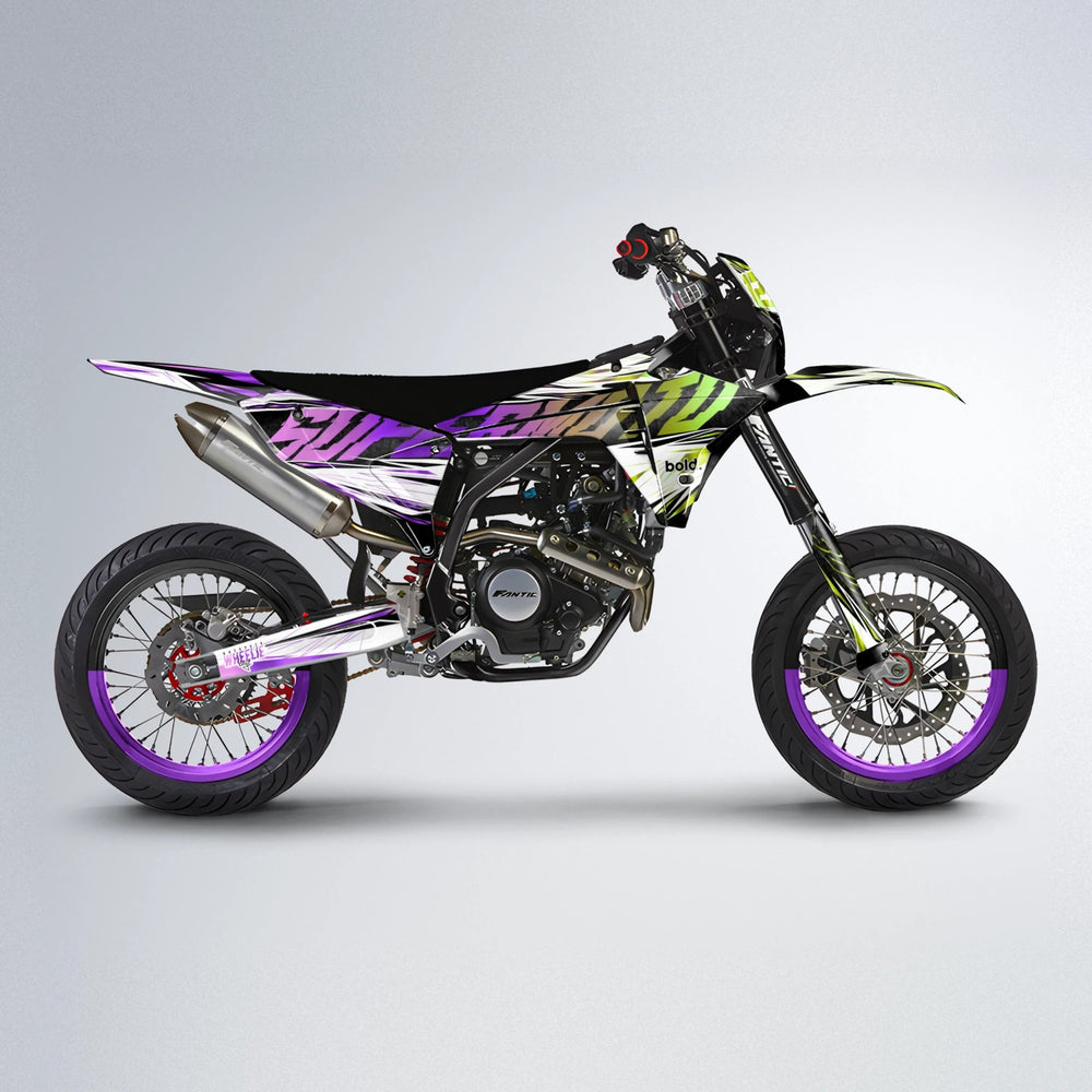 BENJIS Fantic supermoto graphics kit in Purple & Yellow