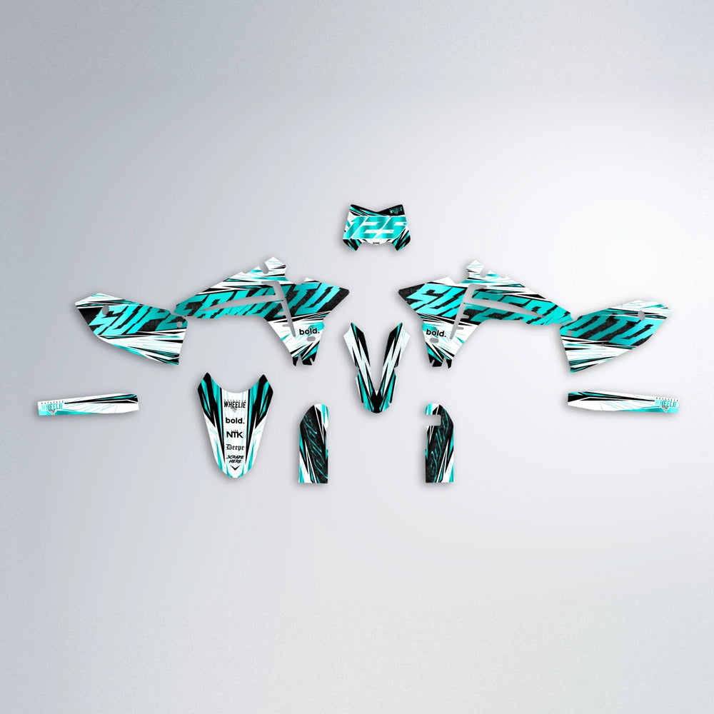 BENJIS Fantic graphics kit parts layout in Teal