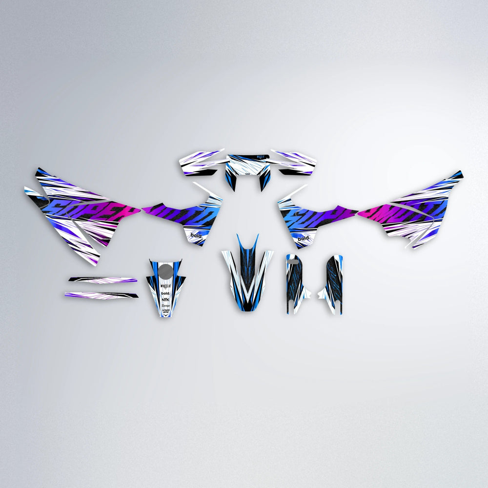 BENJIS Husqvarna 701 graphics kit parts layout in Blue Purple Fade