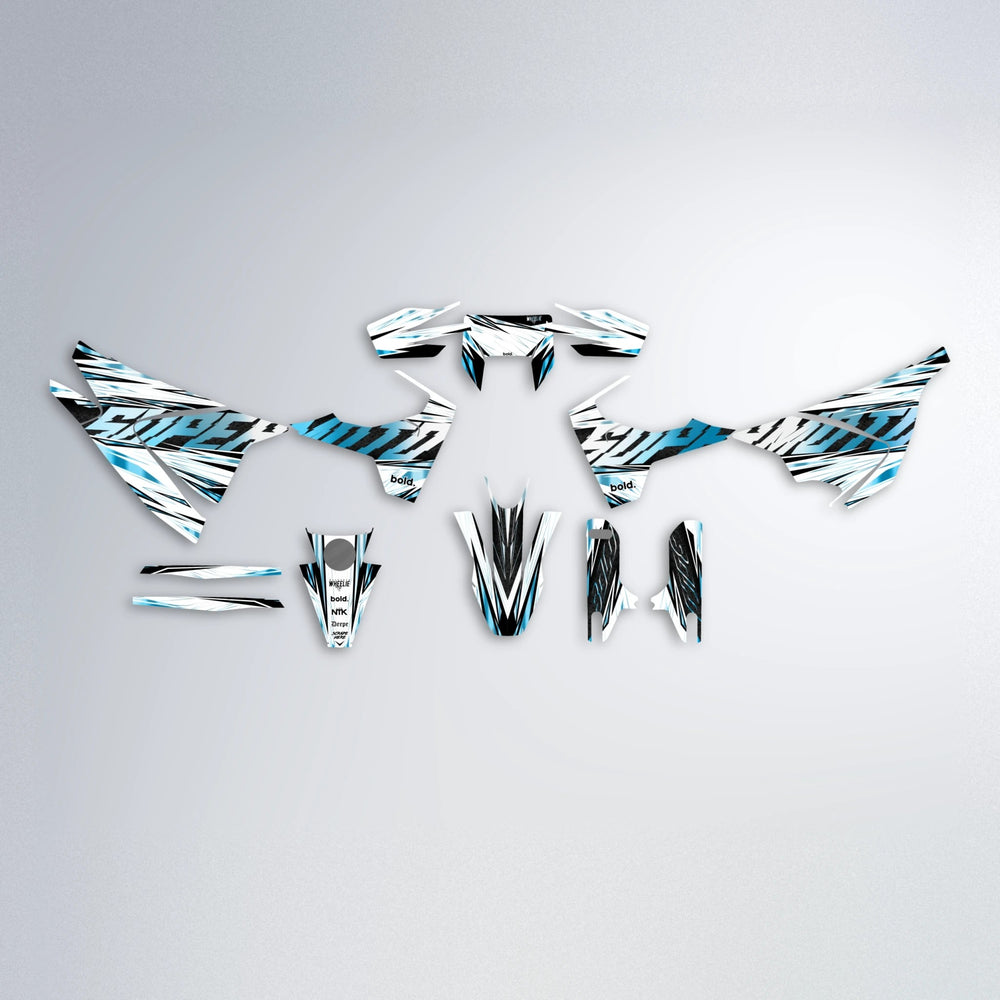 BENJIS Husqvarna 701 graphics kit parts layout in Light Blue & White