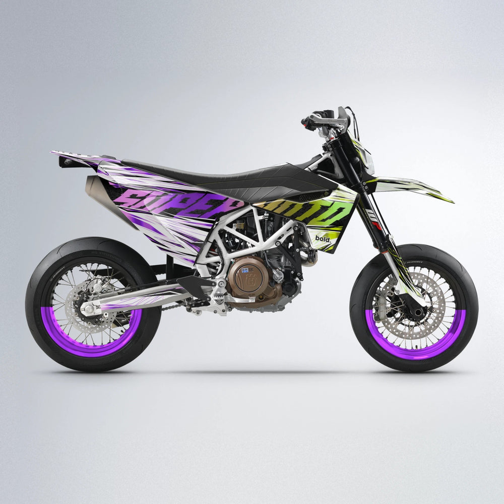 BENJIS Husqvarna 701 supermoto graphics kit in Purple & Yellow