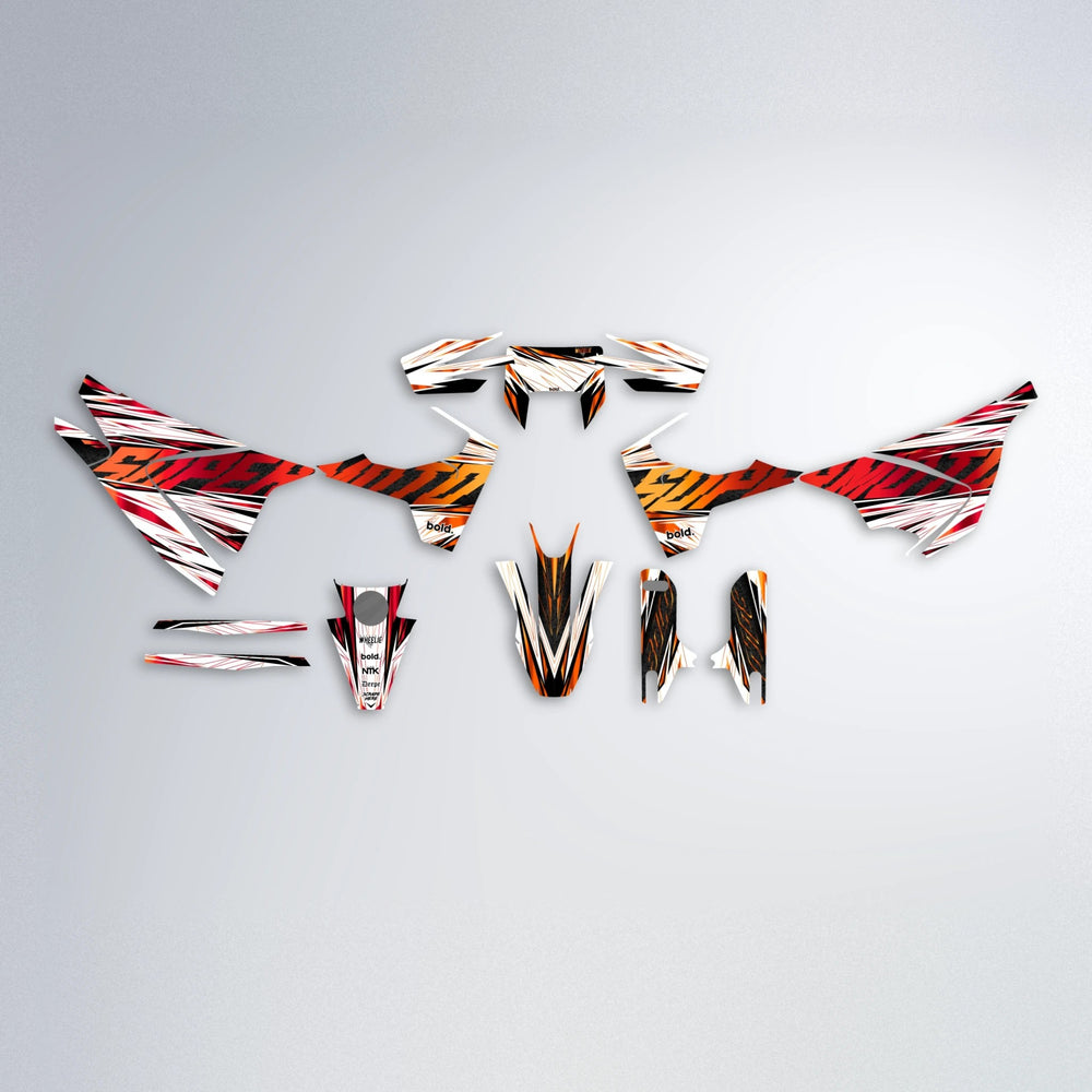 BENJIS Husqvarna 701 graphics kit parts layout in Red & Orange