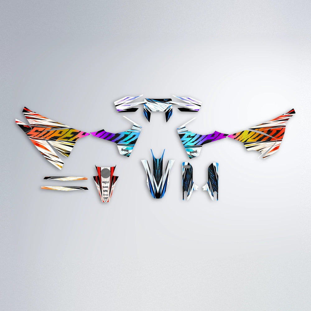 BENJIS Husqvarna 701 graphics kit parts layout in Sunset Fade