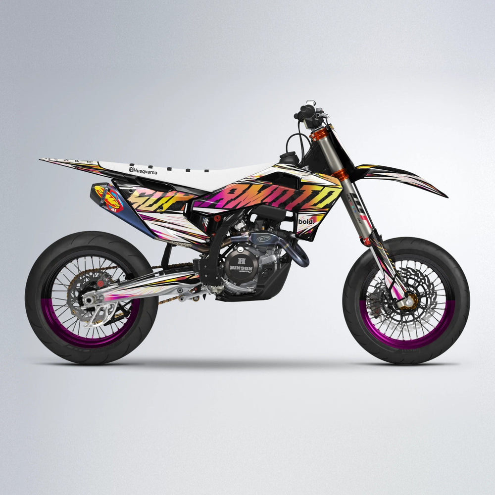 BENJIS Husqvarna FE/TE supermoto graphics kit in Pink & Yellow