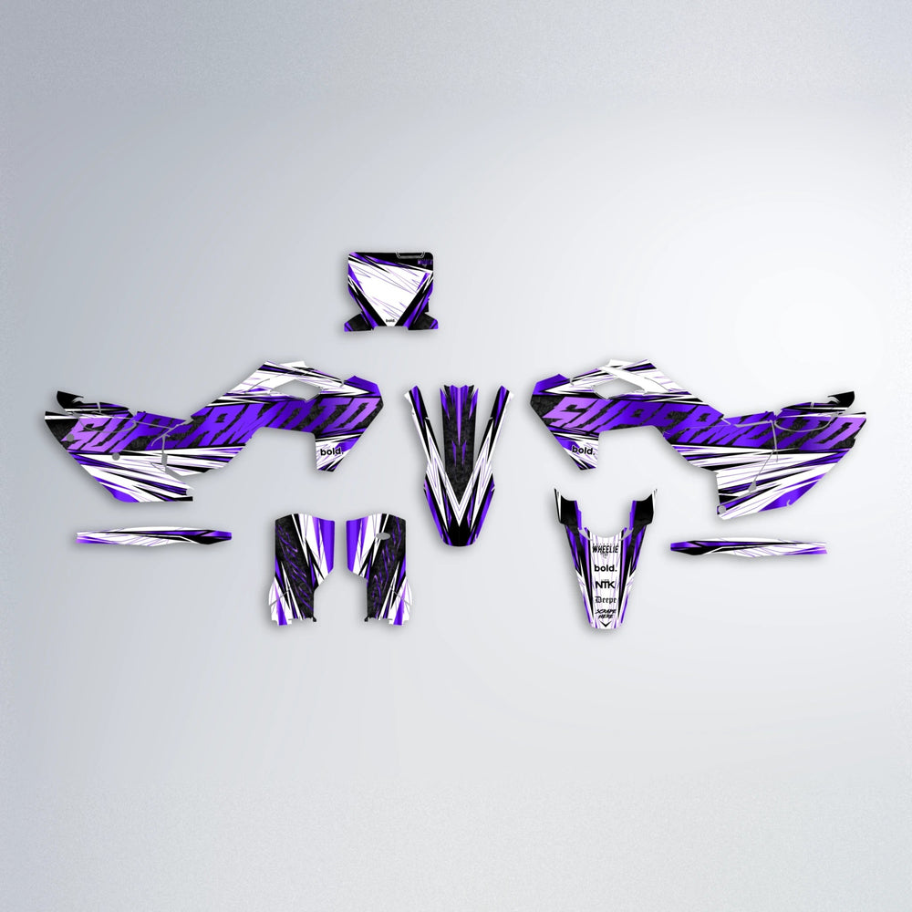 BENJIS Husqvarna FE/TE graphics kit parts layout in Purple